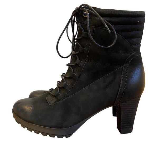 Blondo Womens Black Leather Lace-Up Waterproof Ankle Boots size 10 Block Heel - Picture 1 of 16